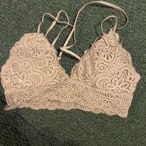 Beige strappy back padded lace aerie bralette